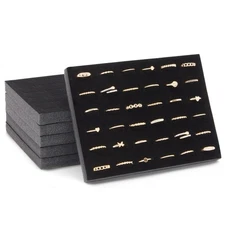 6 Pack Black Velvet Ring Organizer for Jewelry 36 Slot Organizer, 7.5x5.5x0.5"