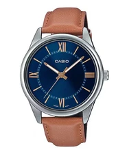 Casio Men’s Brown Leather Watch with Blue Dial - MTP-V005L-2B5UDF