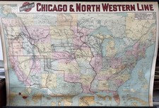 Large Hanging Map of the Chicago and North Western Railroad Line--1917