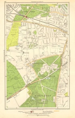 LONDON. Putney Vale, Roehampton, Barnes, Roehampton Park, Barnes Common 1923 Karte