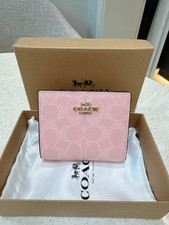 New Coach khaki / Snap Wallet In Signature Canvas in Powder Pink