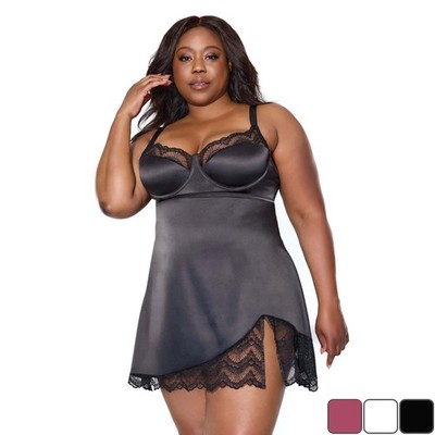 Coquette Plus Satin Lace Chemise Lingerie Slip Black Purple White 1x 2x 3x 4x