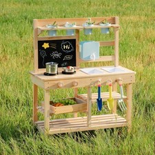 ROBUD Wooden Mud Kitchen for Kids, Outdoor Kitchen Playset with Real Faucet, Re