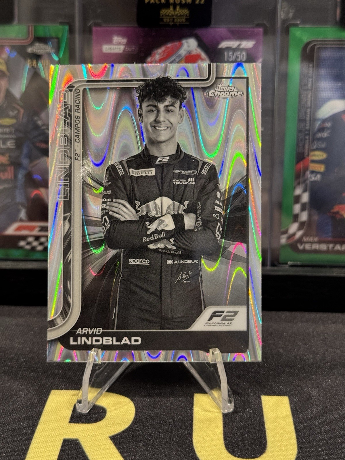 2025 Topps Chrome Formula 1 F1 Driver Arvid Lindblad #23 Black & White RayWave