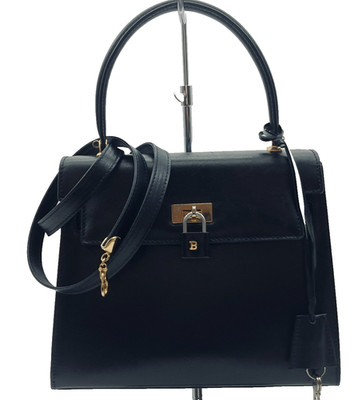 Bally Hand Top handle Bag Classic Navy Leather 22cm Authentic