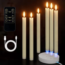 Rechargeable Flameless Taper Candles with Charging Station 6Pcs Real Wax Batt...