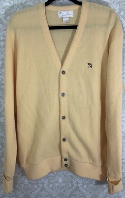 ARNOLD PALMER Men's Cardigan Sweater Large Yellow Knit Golf Long