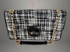 Vintage Liz Claiborne Black/Gray Tweed Snap Close Purse Gold Chain 11 X 5.75 X3