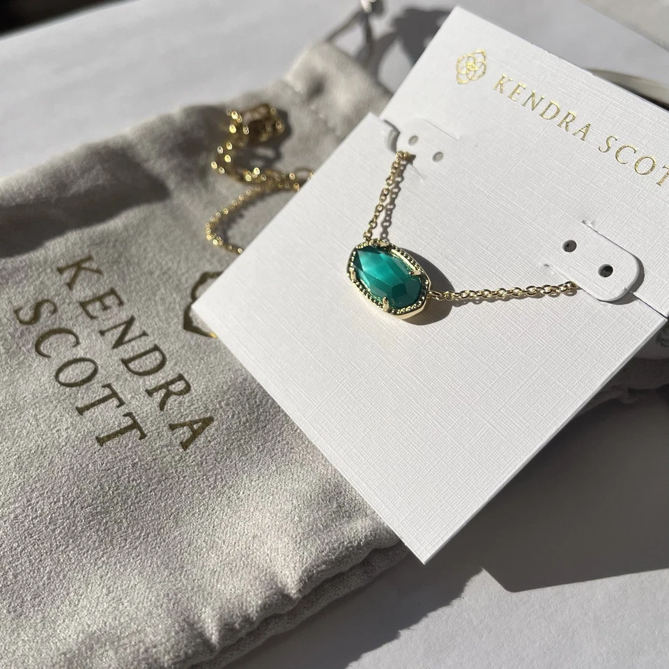 🎄Ожерелье Kendra Scott Elisa изумруд кошачий глаз золото новое 🎁 - Изображение 2 из 4