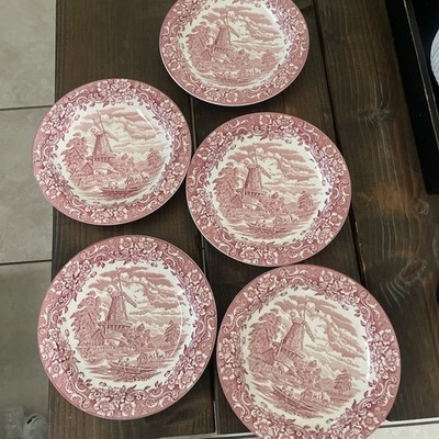 Royal TUDOR Ware 10-inch Pink Serving Bowl Windmill Set of 5 Vintage England