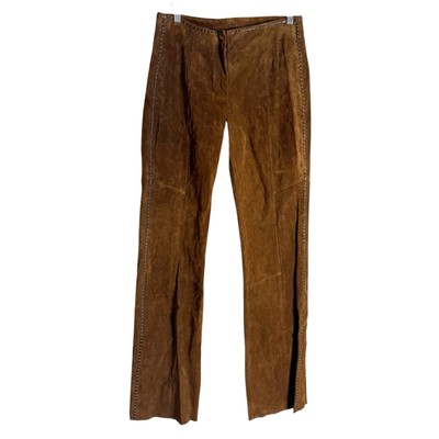 Vintage Wilsons Leather Brown Suede Woven Wide Leg Low Rise Pants Size 6 