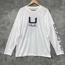HUK Icon KC Graphic Performance Crew Shirt Men's XL White Long Sleeve - Fishing