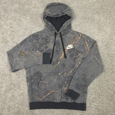 Nike Sweater Mens Small Gray NSW Club Gold Graphic Pullover Hoodie Sweatshirt