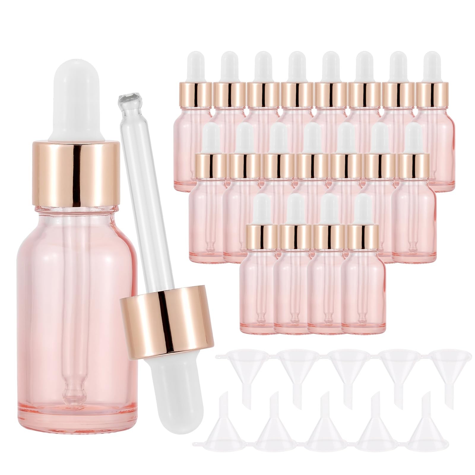 20 Pack 15ml Dropper Bottle with 10 Funnel,Pink Glass Eye Dr