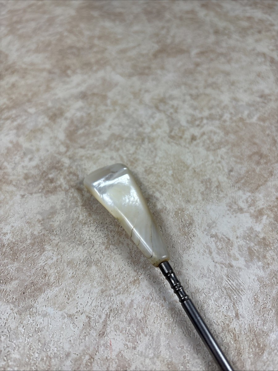 VTG Antique Boot Hook Button Hook MOP Mother Of Pearl Handle Shoe