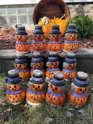 Vtg Dynagood 8'' Halloween Scarecrow Pumpkin Blow Mold Yard Pathway Light Lot 12