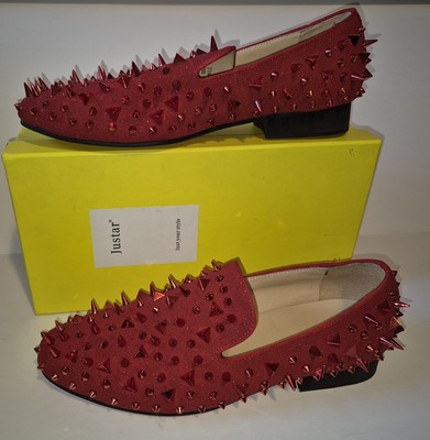 Justar Men's Red Spikes Loafers Slip-on Dress Shoes Leather Prom Party Men's  11