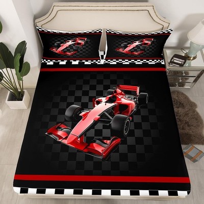 Cool Racing Car Fitted ,Full Size Racing Speed Sport Collections,3D Red Formu...