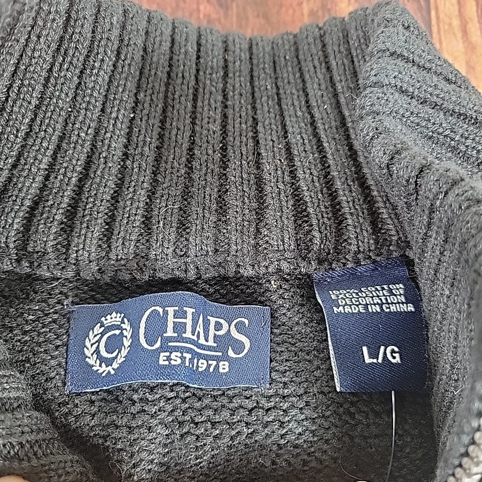 Nuevo con etiquetas Cárdigan Chaps Suéter de Esquí Hombres L Negro/Rojo Lodge Fair Isle Manga Larga Foto 4 de 4