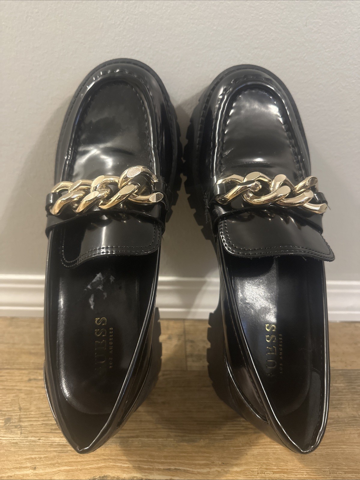 SAOLA Mocassini Guess Hillford suola a strappo plateau grossa catena oro Y2K taglia 9 5