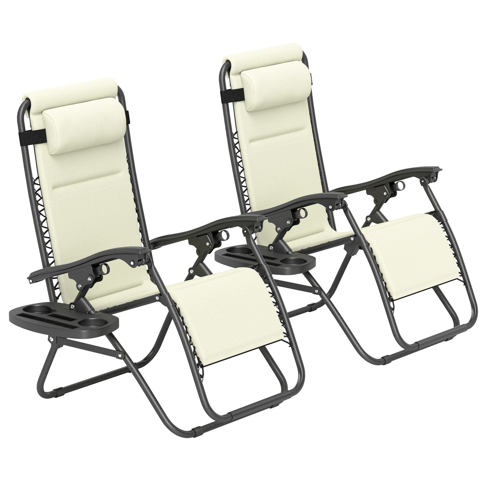 Zero Gravity Chairs Set of 2 Reclining Folding Outdoor Lounge Chairs Cream White
