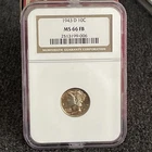 1943 D WINGED LIBERTY MERCURY DIME 10C NGC MS 66FB BEAUTIFUL ORIGINAL LUSTER