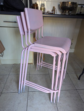 IKEA STIG Pink Stackable Metal Bar Stools with Backrest Set of 3 63cm