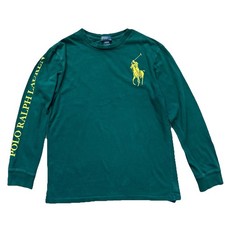 Youth Polo Ralph Lauren Long Sleeve TShirt Yellow Big Pony Logo Green L 14-16