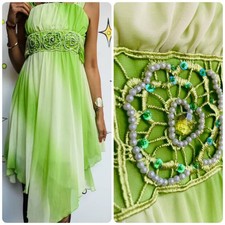 Y2K Pastel Green Fairy Boho Grunge Tinkerbell Princess Asymetric Mini Dress S