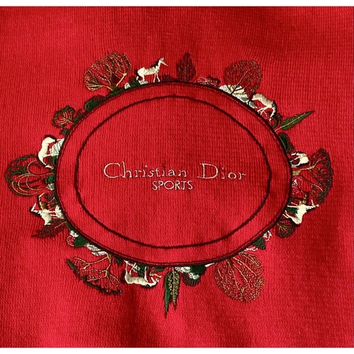 Authentique foulard rouge broderie logo Christian Dior 156 x 36 cm saison hiver