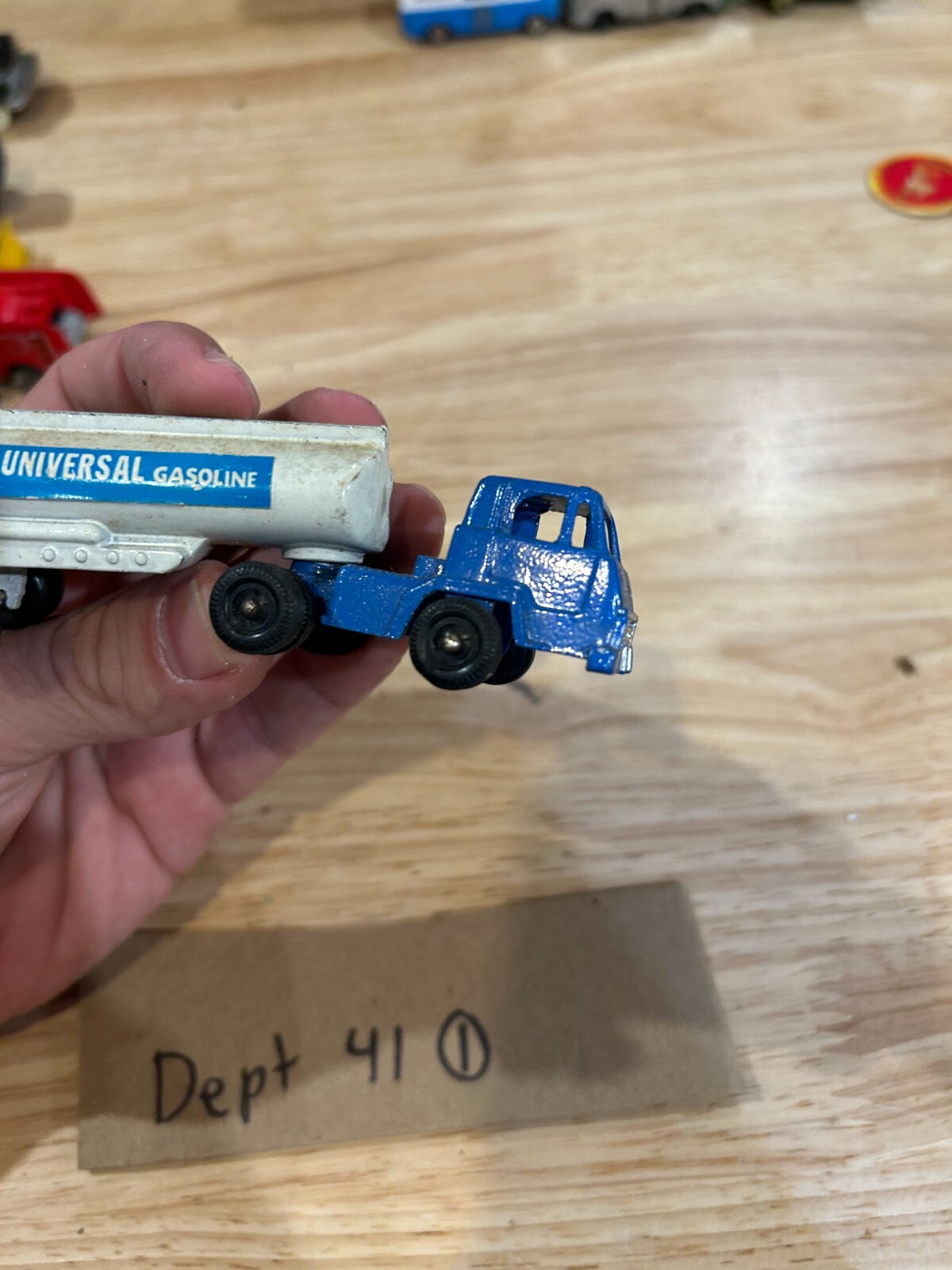 Vintage Mini Marx Toy Truck White/Blue Motor Oil GasHauler Semi Truck