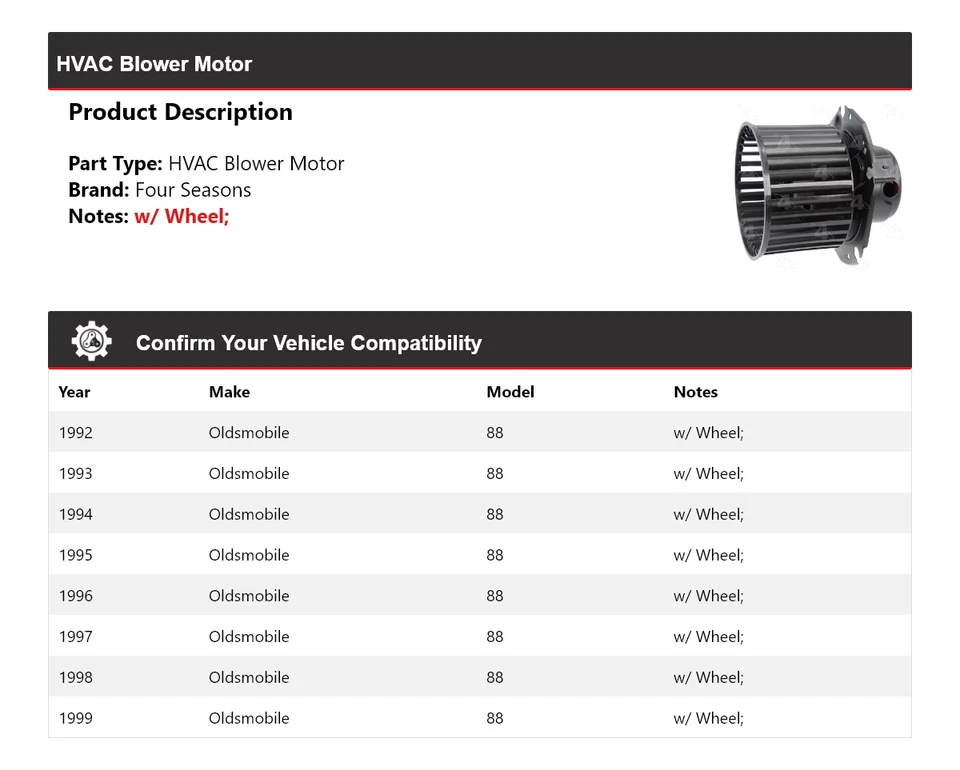 Motor soplador de climatización Oldsmobile 88 1992-1999 4 estaciones 1993 1994 1995 1996 1997 Foto 2 de 4