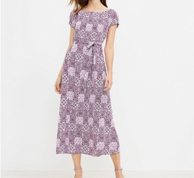 Loft Long Length Dress Purple White Mosaic Tile Print Beach Boho Summer Sz S