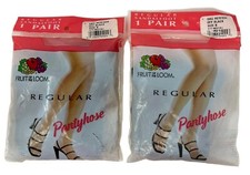 2 Vtg Fruit of the Loom Pantyhose Size B Med Tall Regular Sandalfoot Off Black