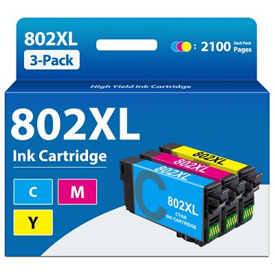 802XL Ink Cartridge Replacement for Epson WF-4720 WF-4040 WF-4730 (3PK, C/M/Y)
