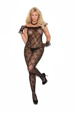 Queen Size  Bodystocking: Patterned Lace On /Off Shoulder Elegant Moments #1607Q