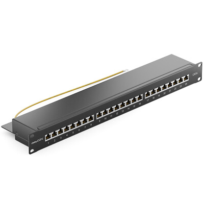deleyCON CAT6 Patchpanel 24 Port Netzwerk Verteilerfeld geschirmt LSA Schwarz