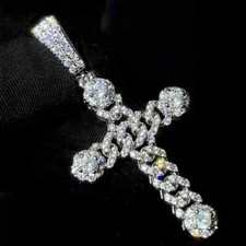 3 CT D/VVS1 Natural Moissanite Jesus CROSS Men's Pendant IN 925 Sterling Silver