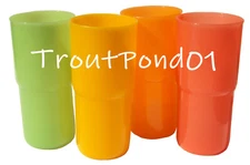 Tupperware TableTop Stacking Tumblers 18 oz Large Set 4 Sheer Orange Green Coral
