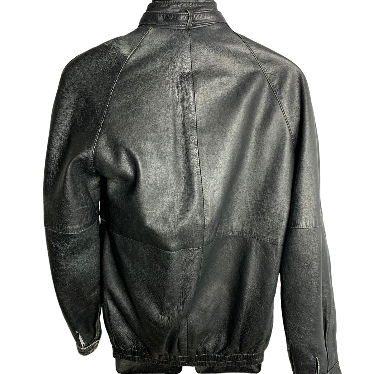 Vintage Italian Leather Racing Jacket S Black Zip Pockets