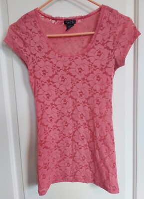 Rue 21 Pink Lace Flowers Fitted Stretch Small
