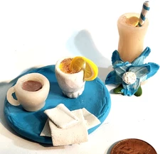 2pc. Clay Cup of Coffee & 2 Cocktails with Lemon Slices (Dollhouse Miniatures)