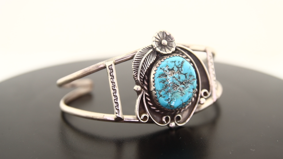 Vintage Navajo Bracelet 925 Silver Blue Turquoise Signed Herman