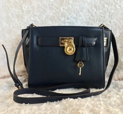MICHAEL KORS HAMILTON TRAVELER LEATHER MESSENGER - NAVY | eBay