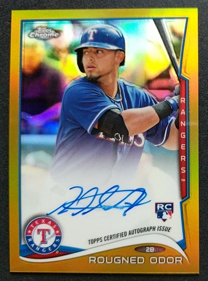 2014 Topps ~ Rougned Odor RC ~ Autógrafo certificado Topps refractor dorado SP 34/50 Foto 2 de 4