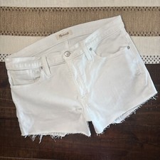Madewell High Rise Cutoff Jean Shorts 32 White 2.5 Inseam Stretch Raw Hem