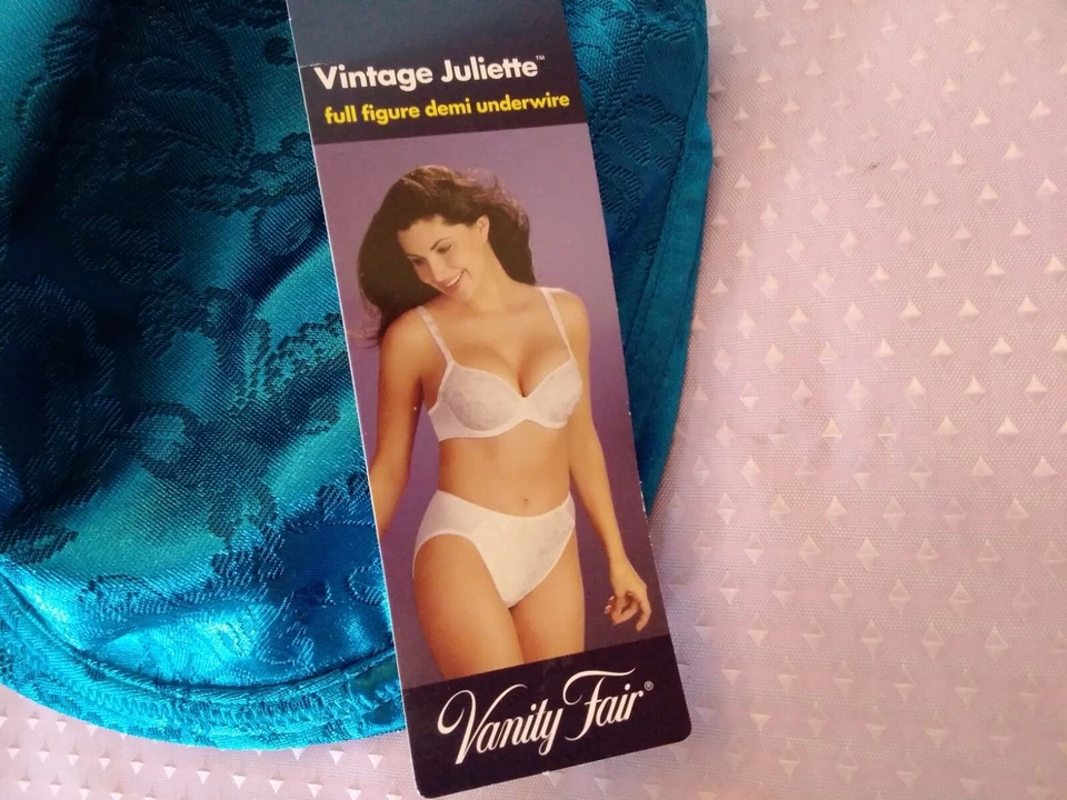 Бюстгальтер новый с Ярлыками винтажный VANITY FAIR второй кожи атласный глянцевый 40D бирюзовый синий - Изображение 4 из 4