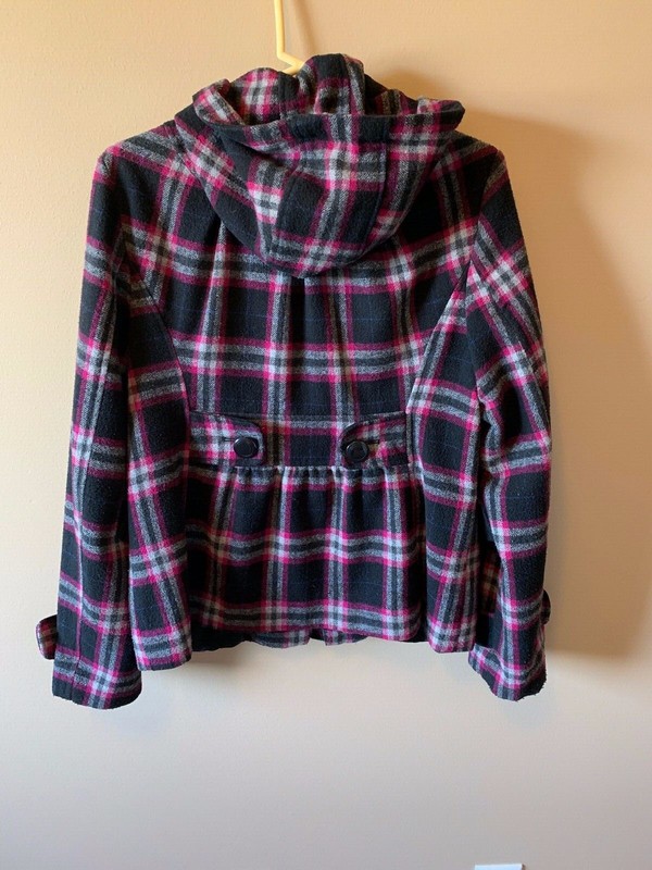 Large Girls Wool Fully Lined Coat Pink Black Grey Pockets Zips With Hood