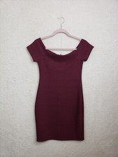 Forever 21 Women Dress Medium Burgundy Polyester Blend Short Sleeve Bodycon Mini