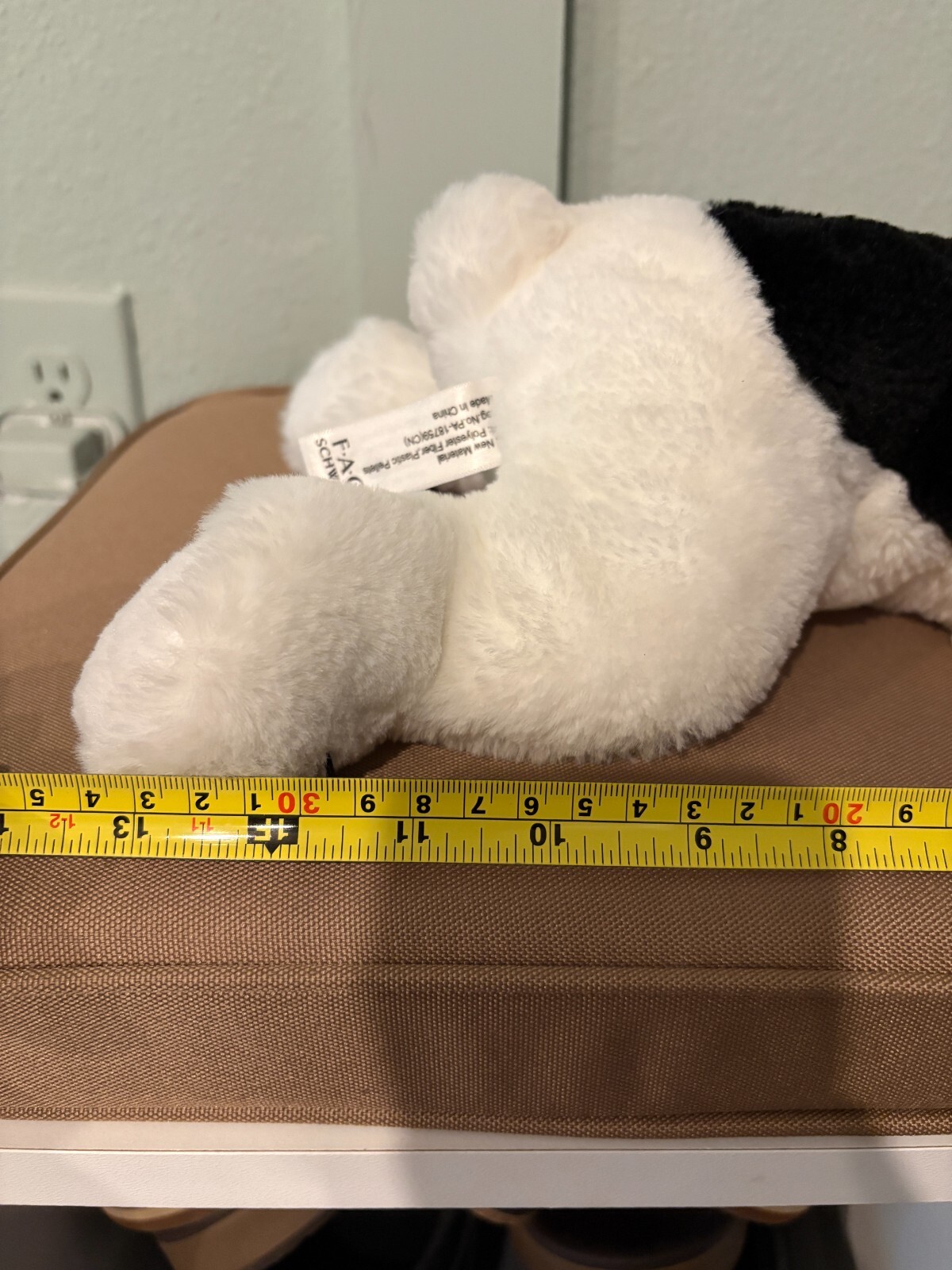 F.A.O. Schwarz Black & White Plush Dog 13 in Long